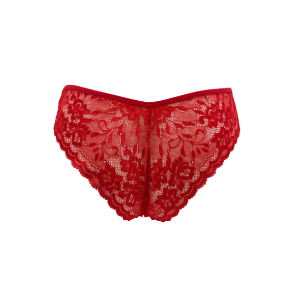 Culotte rouge en dentelle avec nœud en satin 